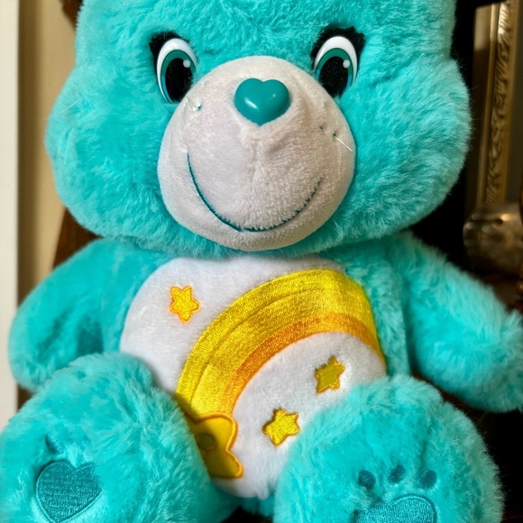 Care Bears| Retro MINISO 15” Aqua Wish Bear 2015 Plush Toy Rainbow Star 80s - Picture 2 of 5